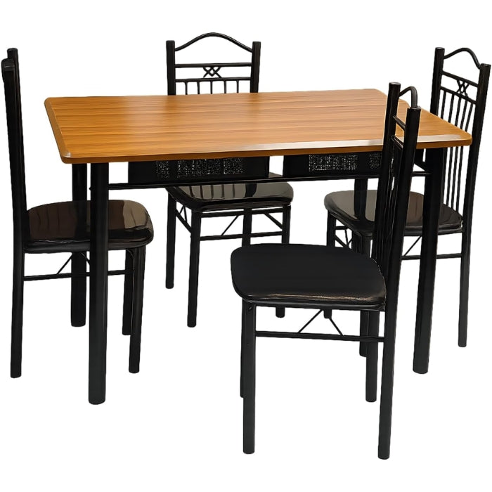 1+4 Dining Set | 5-Piece Rectangle Dining Table Set with Wooden Top & Steel Frame | Space-Saving Modern Dining Table with 4 Comfortable Chairs | Kitchen & Dining Room Furniture (Cherry Finish)