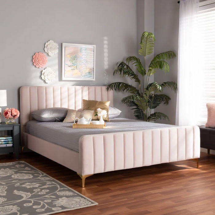 SULSHA Krecic Upholstered Platform Bed Frame with Headboard – Modern Fabric Bed, Sturdy Wooden Slats Support, Luxury Bedroom