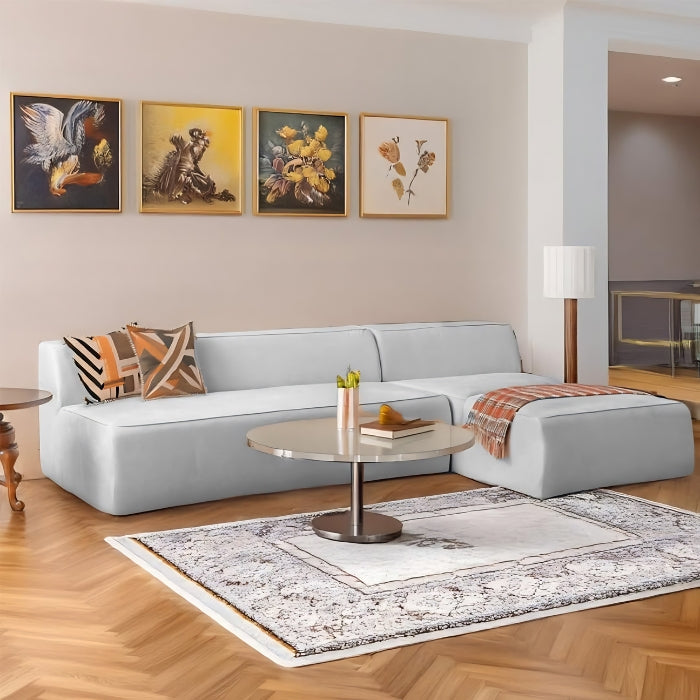 SULSHA Modern L-Shaped Velvet Sectional Sofa with Right-Facing Chaise – Space-Saving Convertible Couch, Light Grey Upholstered Modular Sofa for Living Room & Apartment