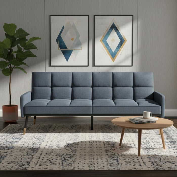 SULSHA 3 Seater Sofa Cum Bed – Grey Convertible Foldable Sofa Bed, Soft PU Upholstery Sleeper Couch with Wooden Legs for Living Room & Bedroom Furniture