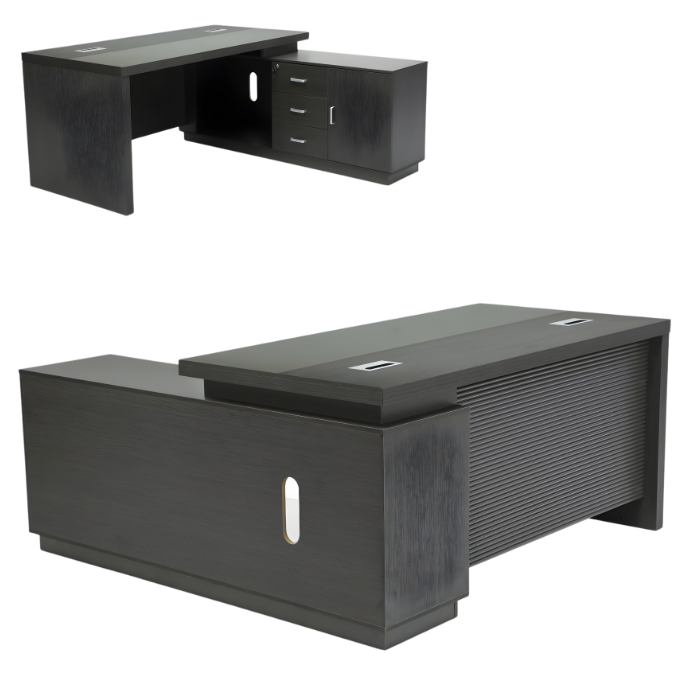 160cm L-Shaped Executive Office Desk with Storage Cabinet & Drawers | Modern Computer Workstation, Manager Director Table, Cable Management, Home & Corporate Office Furniture