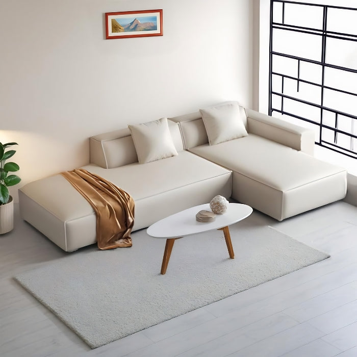 SULSHA L-Shape 2-Piece Sectional Sofa, Beige Upholstered Couch with Right Chaise (Reversible), Modern Space-Saving L-Shaped Sofa Set, Plush Cushions, Sturdy Wood Frame Living Room