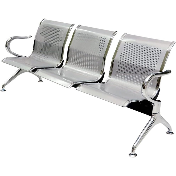 SULSHA 3 Seater Stainless Steel Airport Waiting Chair with Chrome Armrests | Heavy-Duty Metal Visitor Bench Seating for Office, Hospital, Reception, School & Public Areas
