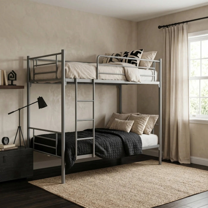 SULSHA Heavy Duty Metal Bunk Bed with Mattress – Single, Silver | UAE