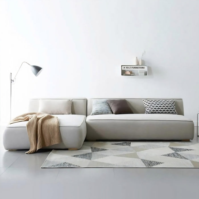 SULSHA Modern L-Shaped Sectional Sofa, Light Beige Velvet Fabric – 3-Seater Space-Saving Couch with Interchangeable Chaise for Living Room