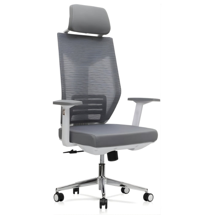 SULSHA Mesh Office Chair Ergonomic Design – Grey & White High Back Computer Chair with Adjustable Headrest, Lumbar Support, Recline, Tilt Lock & Swivel