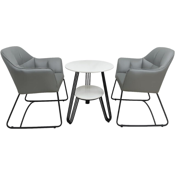 SULSHA Modern 2 Seater Dining Table Set – Includes 2 Upholstered Armchairs & Round Marble Top Coffee Table for Living Room, Balcony & Office Furniture