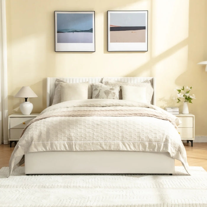 SULSHA Upholstered Bed – Modern Luxury Platform Bed Frame with Soft Fabric Headboard, Minimalist Contemporary Bedroom Furniture