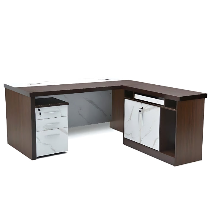 SULSHA 160cm Classic L Shape Office Table | 160x80x75 cm Executive Desk with Side Drawers | Modern L Shaped Computer Table for Home & Office | Durable Engineered Wood Workstation Furniture