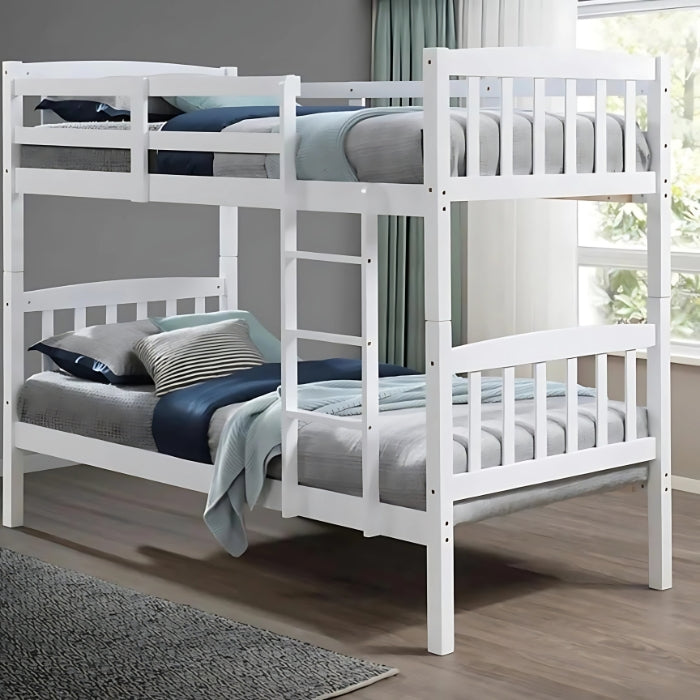 SULSHA Heavy Duty Wooden Bunk Bed – Single Size 190x90 cm with Strong Ladder | Space-Saving Durable Bunk Bed for Kids & Adults (White)