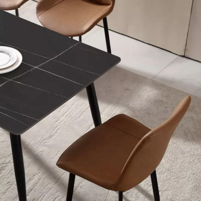 Sulsha Marble Dining Table Set 4 Seater with Leather Chairs – Modern Dining Table with Steel Legs & Sintered Stone Top, Dining Chair Set for Dining Room, Kitchen, Office, Table and Chair Set