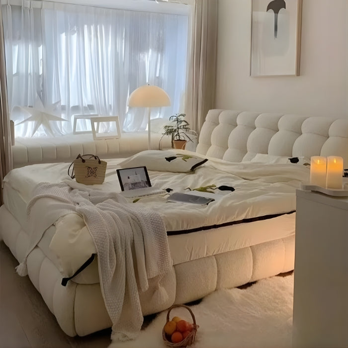 SULSHA King Size Upholstered Platform Bed with Soft Tufted Headboard – Modern Luxury Fabric Bed Frame for Master Bedroom