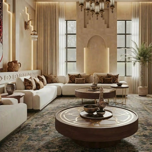 Morayn Arabic Majlis Sofa - side view of solid wood base and padded seating
