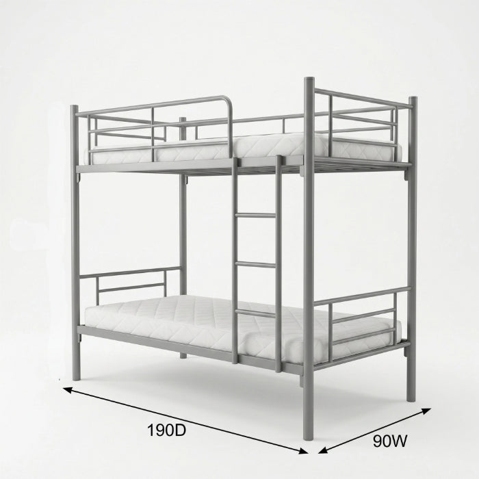 SULSHA Heavy Duty Metal Bunk Bed with Mattress – Single, Silver | UAE