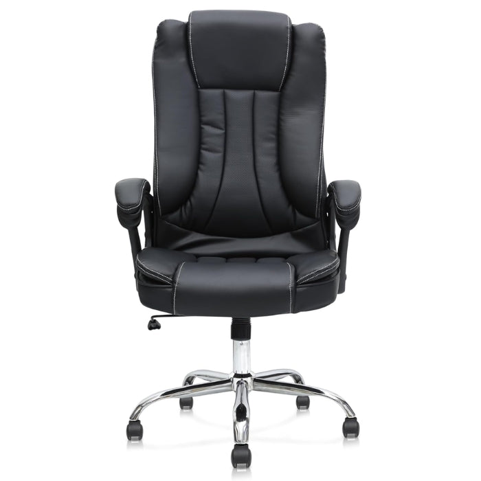 SULSHA Black Executive Office Chair, Ergonomic High-Back Boss Chair with Lumbar Support, PU Leather Computer & Desk Chair, Adjustable Height Swivel Chair for Home & Office Furniture