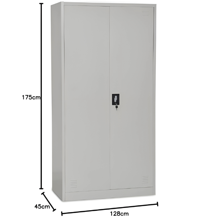 SULSHA Steel Office Cupboard with Lock | 2 Door Metal Wardrobe & Storage Cabinet | Grey Powder-Coated File Cabinet with Adjustable Shelves for Home & Office