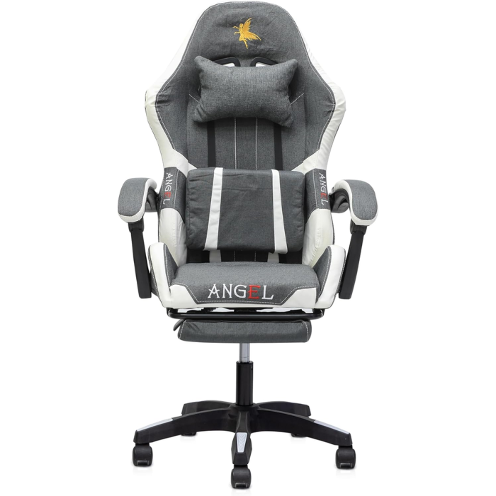 SULSHA Light Grey & White Gaming Chair with Footrest | Ergonomic Leather Gaming Chair with Back, Lumbar & Head Support | Adjustable Height Swivel Chair for Home & Office