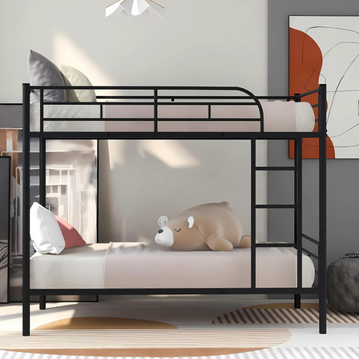 SULSHA Heavy Duty Metal Steel Bunk Bed SUL-105 with Guard Rails – Sturdy Twin Over Twin Frame for Home, Kids' Room, Apartment, Studio – 90x190 cm, Silver Finish