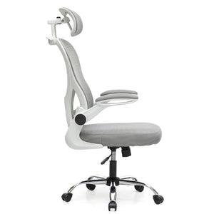 SULSHA grey white mesh chair flip up armrests side view – computer chair Dubai UAE