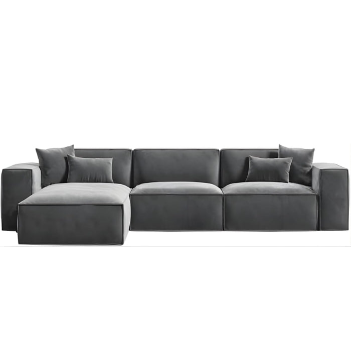 Greylan Corner 3 Seater L-Shape Sofa, Velvet Upholstered Sectional Sofa for Living Room Furniture, Modern Cushion Back Design, Comfortable Space-Saving Couch for Home