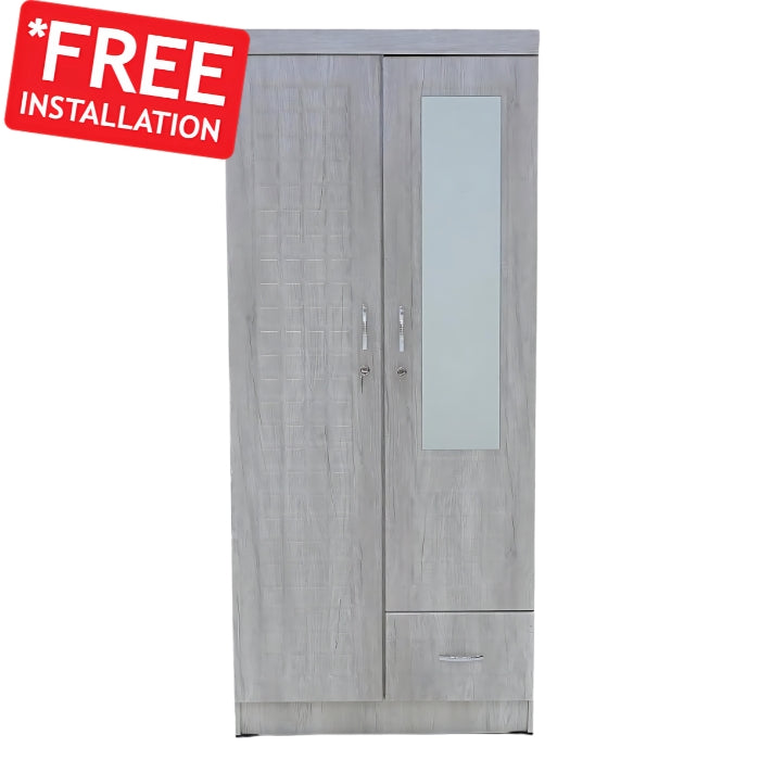 SULSHA 2-Door Wooden Wardrobe Cabinet/Cupboard, Engineered Wood, Modern & Stylish, Heavy Duty with Mirror (With Assembly, White)