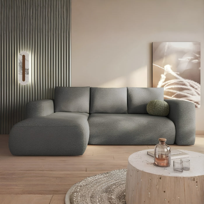 Modern Bouclé Sectional Sofa with Chaise Lounge – Luxury Curved Couch for Living Room, Contemporary Upholstered L-Shaped Sofa with Deep Seating and Plush Cushions