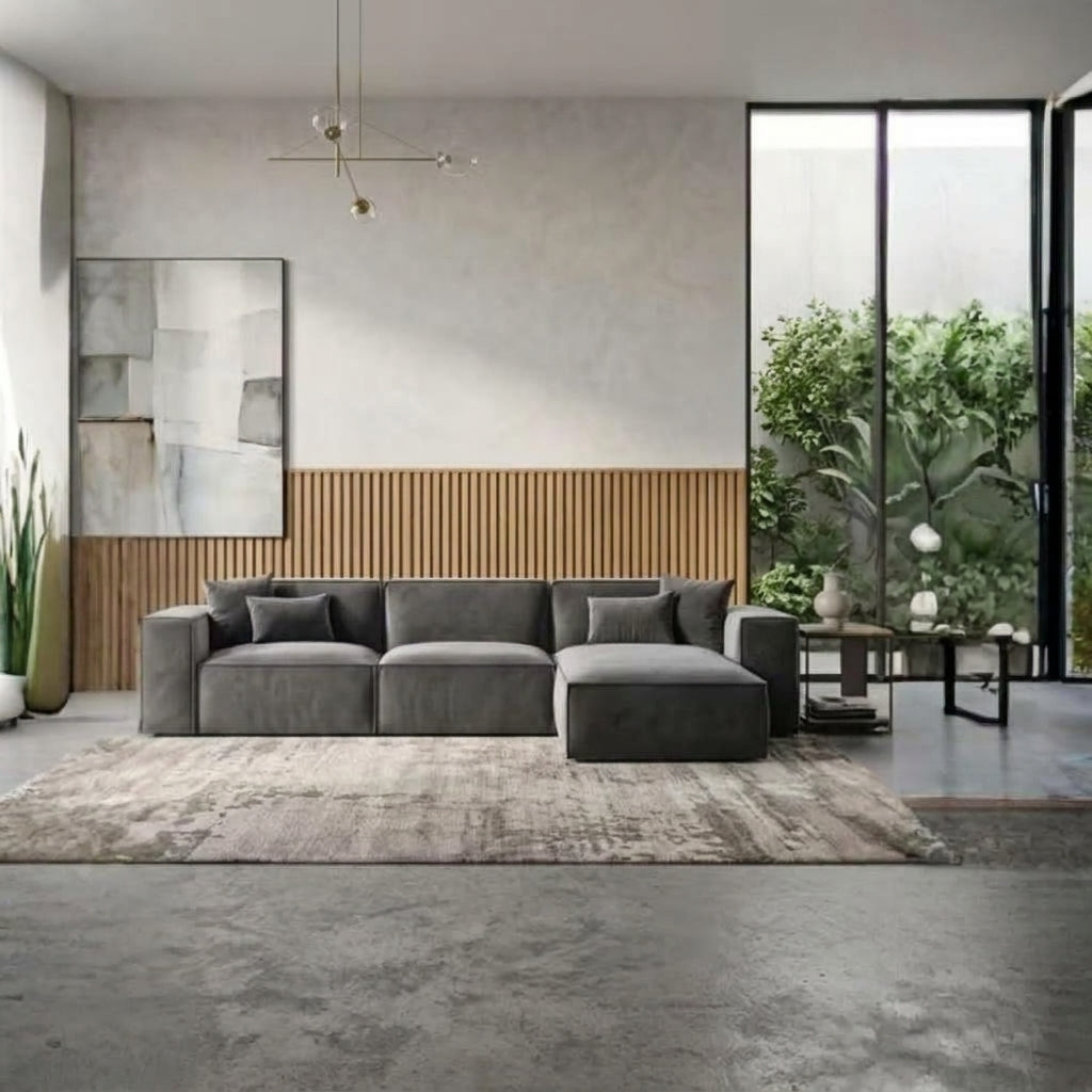 SULSHA Greylan Corner L-Shape Sofa | 3 Seater Velvet Sectional Sofa for Living Room | Buy Online UAE – Abu Dhabi