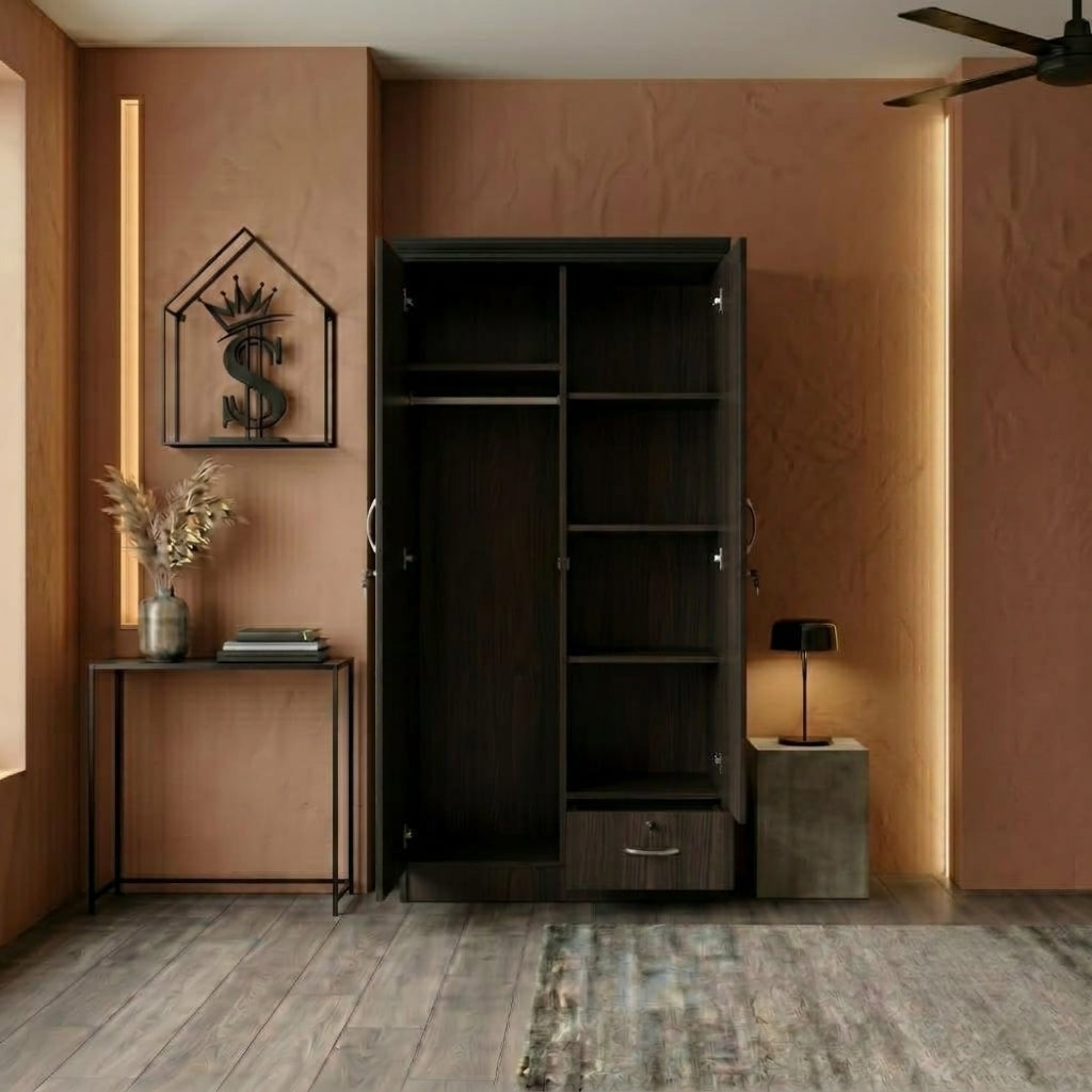Wooden Wardrobe with Mirror, 2 Door Bedroom Closet Organizer, Storage Cabinet for Clothes & Accessories (WITH, WITHOUT INSTALLATION)