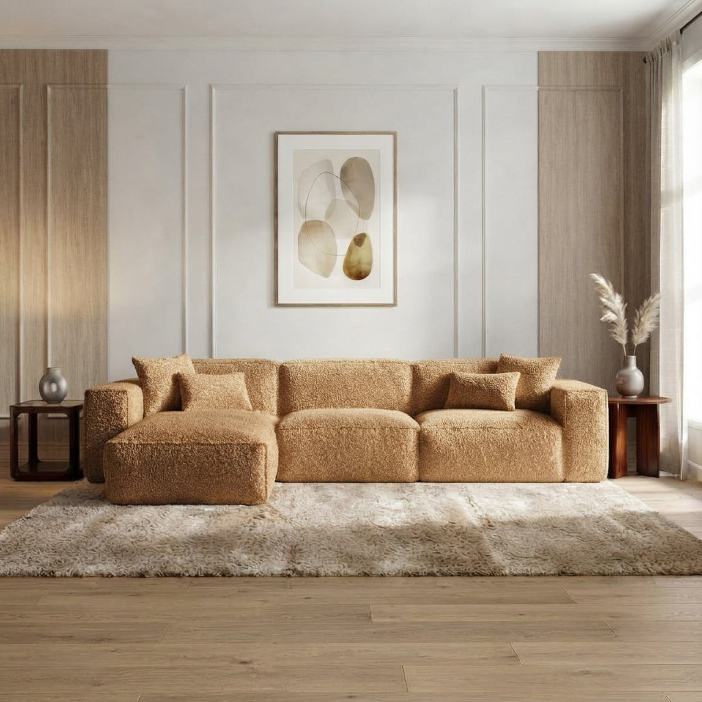 L Shape Sofa – Stylish Modern Sectional Corner Sofa Couch with Soft Fabric Upholstery, Spacious Seating Design