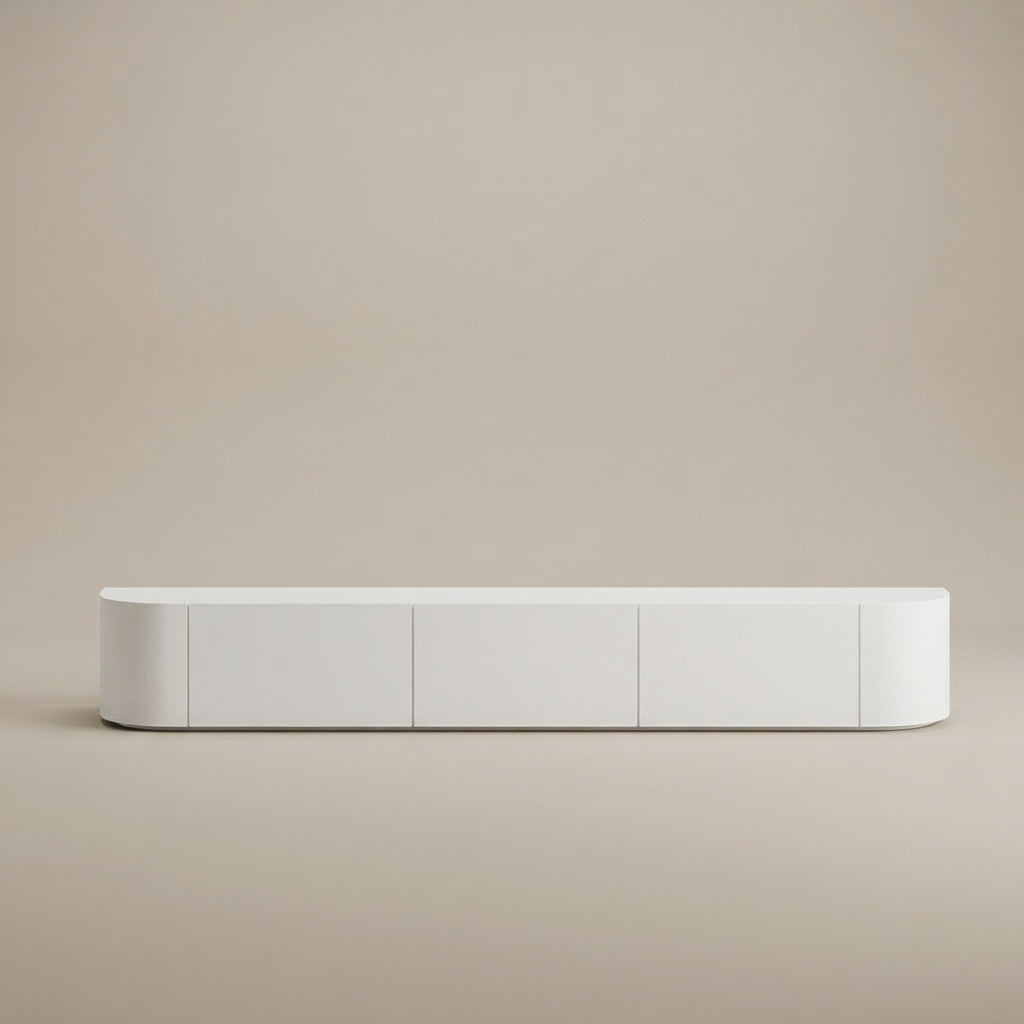 Modern Minimalist Low Profile TV Unit in Matte White Finish