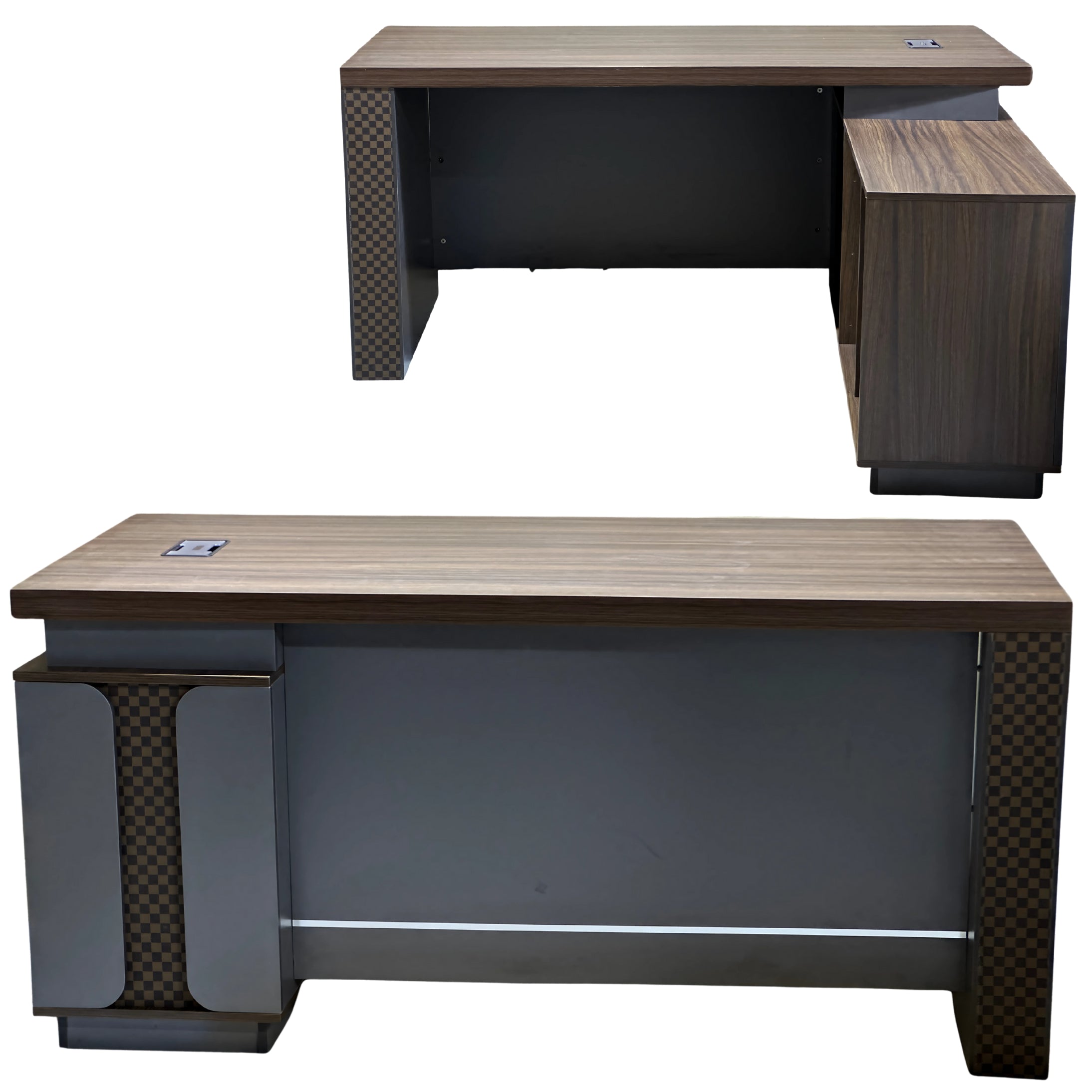 SULSHA Executive Wooden L-Shaped Office Desk – 160cm Coffee Grey | Modern Computer Table with 3 Lockable Drawers, Stylish Manager Executive Desk for Home & Office Workspace
