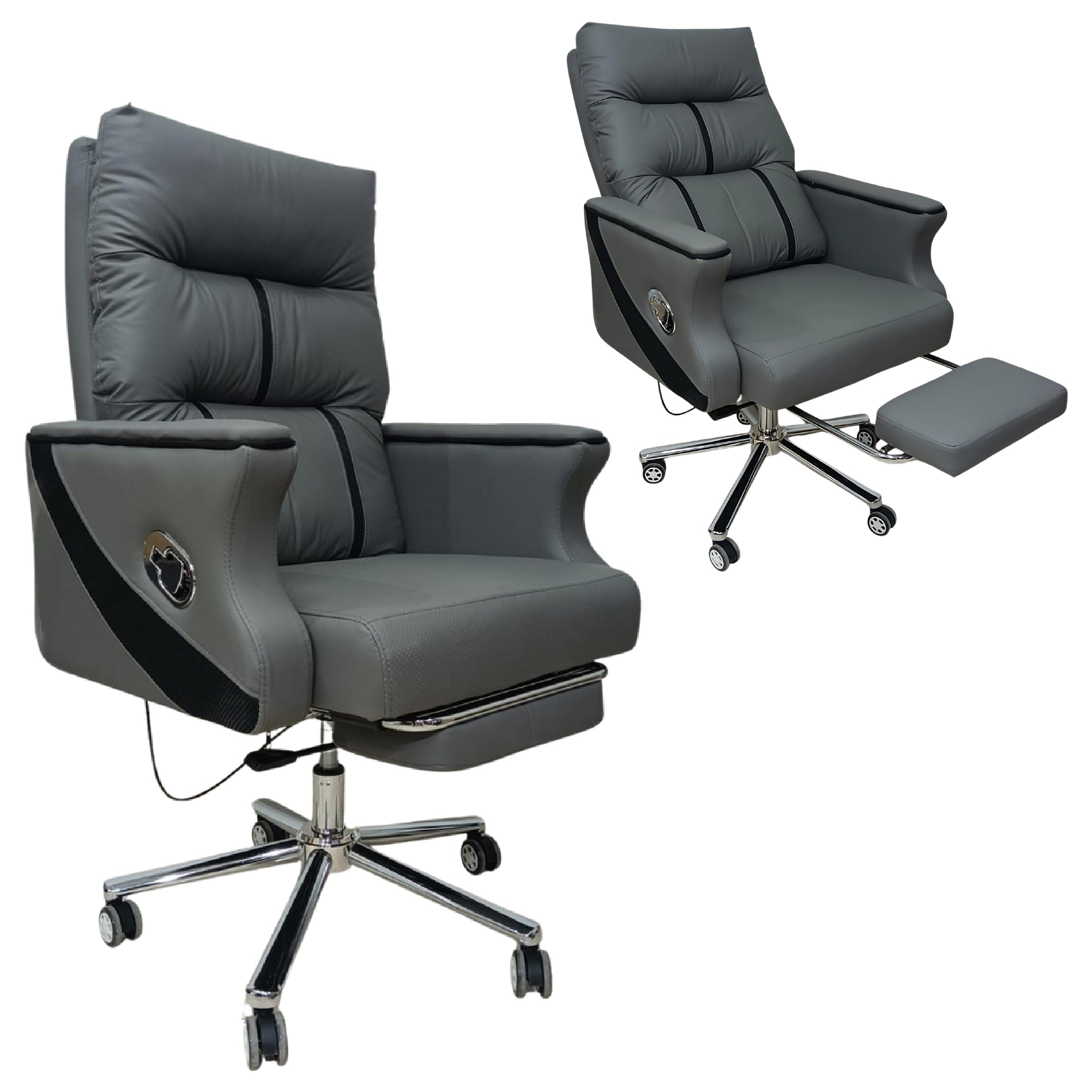 SULSHA Executive CEO Boss Office Chair – High-Quality PU Leather Ergonomic Chair with Special Back Support, Full High Back Neck Comfort, Chrome Base, Nylon Casters, Pull-Out Footrest, Seat Adjustment & Hydraulic Tilt Recliner