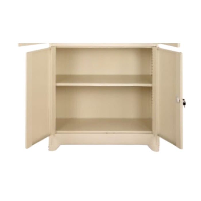 Sulsha Storage Cabinet, Upper Glass Double Doors with Lockable Lower Steel Doors, Interior Steel Shelves for Home, Office, School & Study