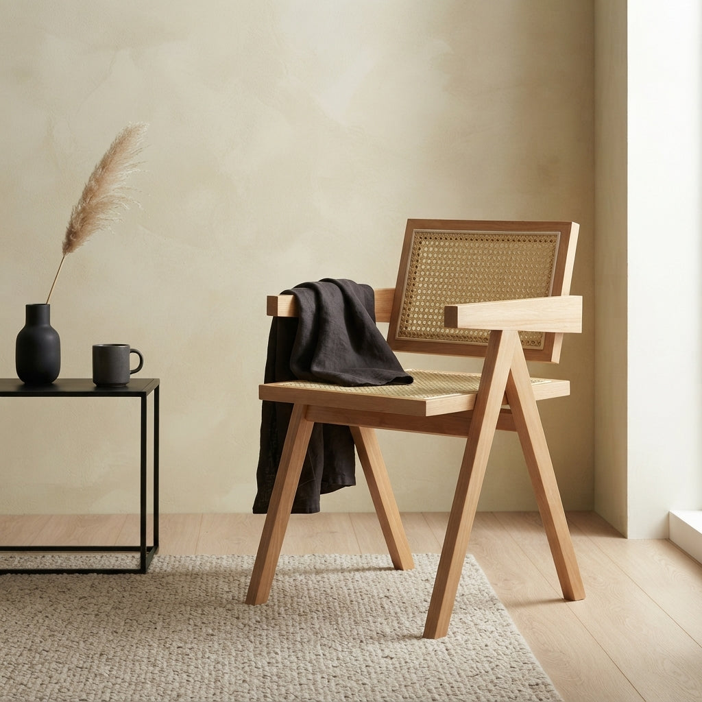 SULSHA Rattan Accent Chair – Solid Wood Mid-Century Armchair | UAE
