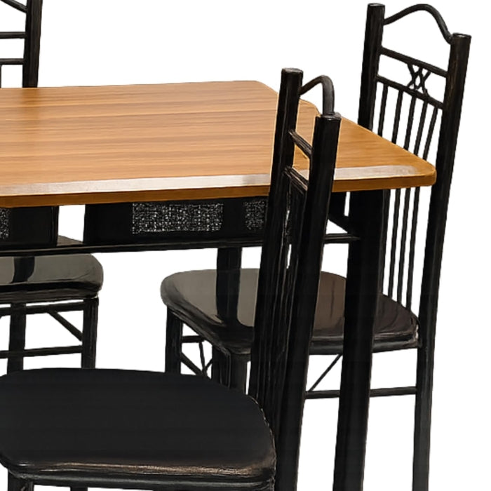 1+4 Dining Set | 5-Piece Rectangle Dining Table Set with Wooden Top & Steel Frame | Space-Saving Modern Dining Table with 4 Comfortable Chairs | Kitchen & Dining Room Furniture (Cherry Finish)