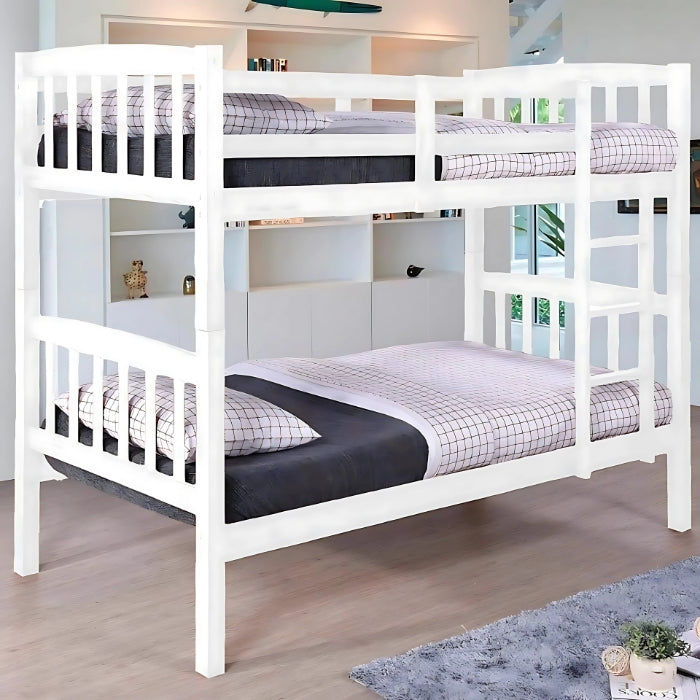 SULSHA Heavy Duty Wooden Bunk Bed – Single Size 190x90 cm with Strong Ladder | Space-Saving Durable Bunk Bed for Kids & Adults (White)
