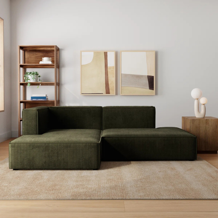 Modern Modular Sectional Sofa – Deep Green Upholstered Low-Profile Couch, Contemporary Living Room Furniture, Minimalist Modular Seating