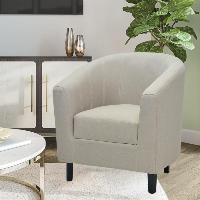 SULSHA Single Seater Sofa Chair – Modern Off White Linen Upholstered Accent Armchair with Padded Fabric Seat | Comfortable Lounge Chair for Living Room, Bedroom & Home Theater