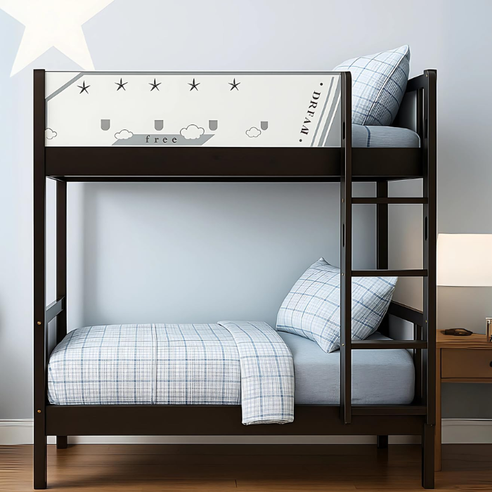 SULSHA Modern Wooden Bunk Bed for Kids & Teens – Twin Size (L190 x W90 x H180 cm) with Ladder & Safety Guardrails, Space-Saving Sturdy Bed Frame for Bedroom