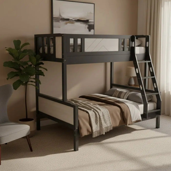 SULSHA Wooden Bunk Bed with Ladder and Safety Guardrails – Space-Saving Solid Wood Twin-Over-Twin Bed Frame for Kids and Teens, White Finish (Includes Mattress)