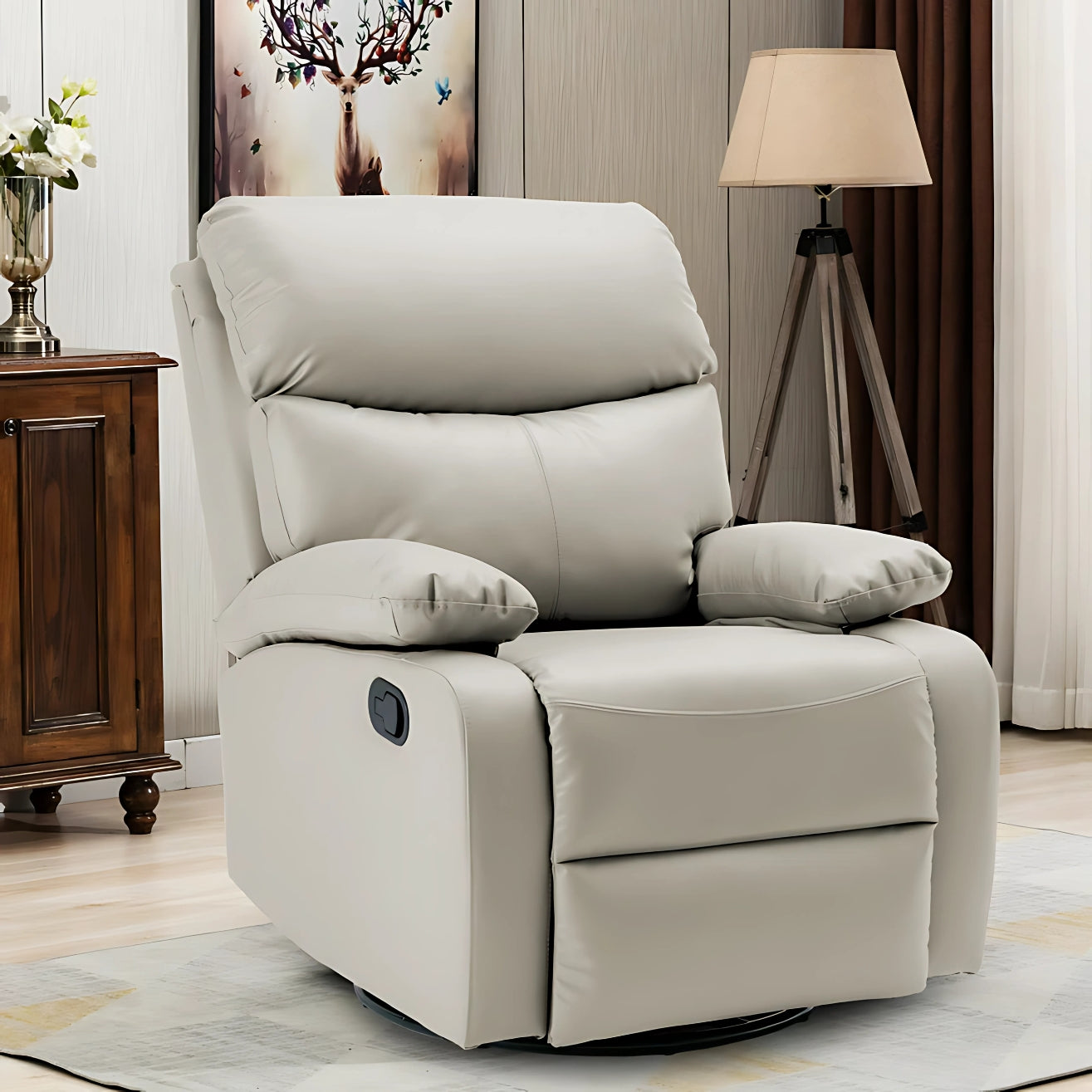 SULSHA Single Seater Leather Recliner Chair – Small Swivel Rocker Recliner for Living Room, Bedroom, Home Theater, RV – Manual Push Back Reclining Armchair with Comfortable Upholstery