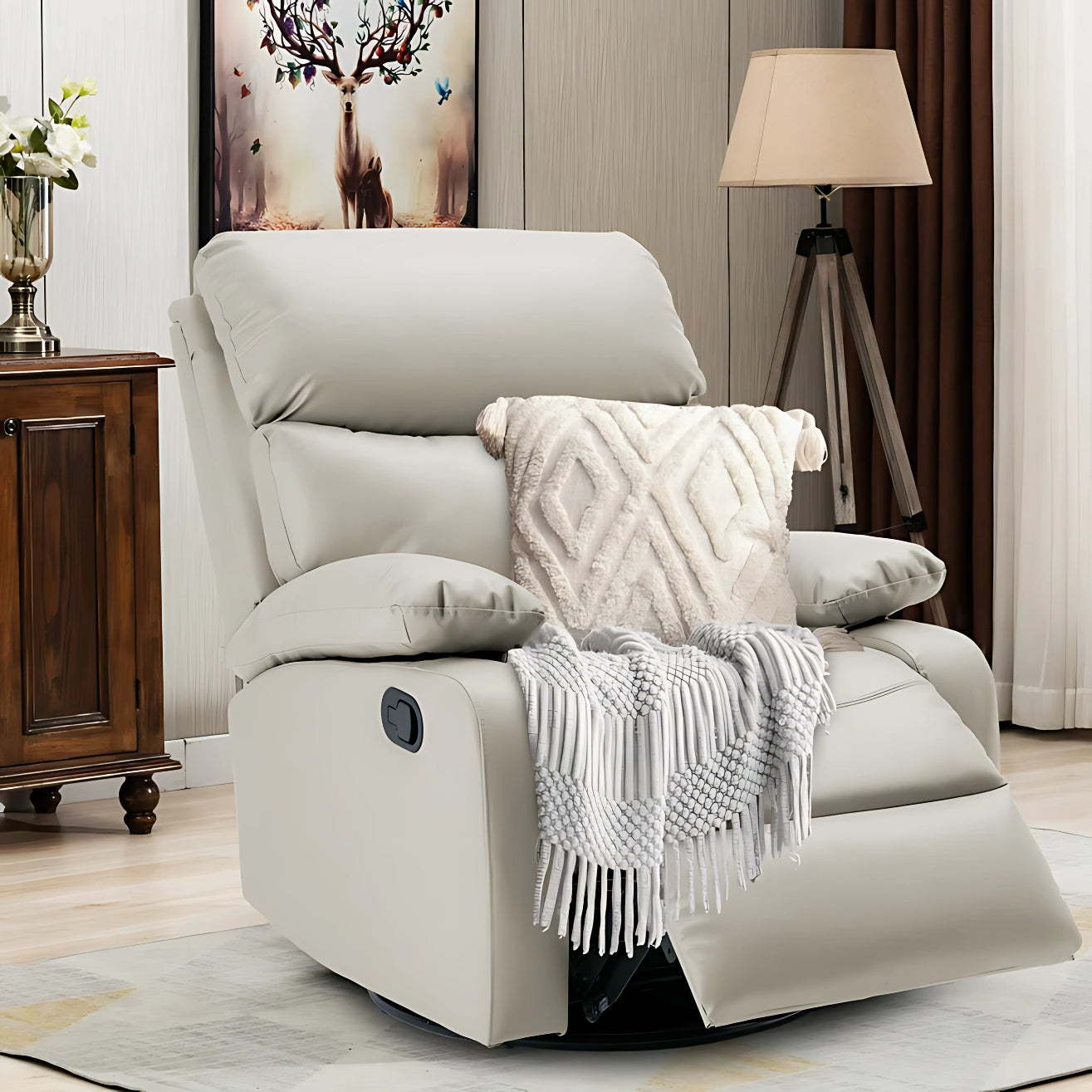 SULSHA Single Seater Leather Recliner Chair – Small Swivel Rocker Recliner for Living Room, Bedroom, Home Theater, RV – Manual Push Back Reclining Armchair with Comfortable Upholstery