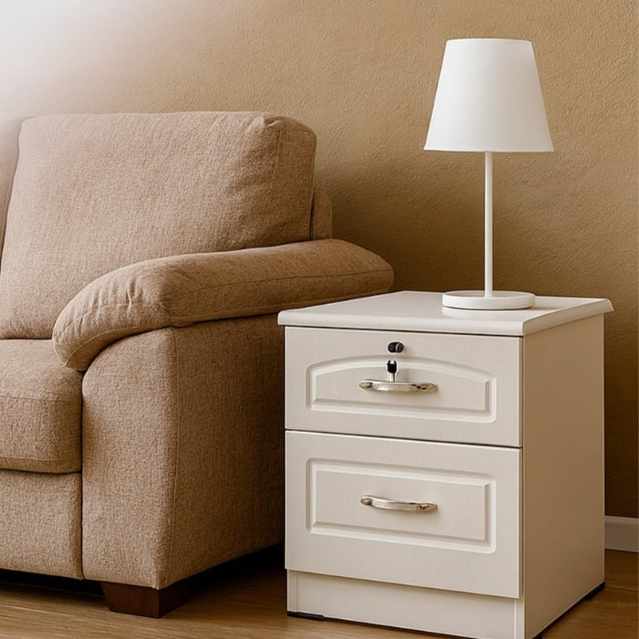 SULSHA White Wooden Bedside Table with 2 Lockable Drawers, Modern Nightstand with Storage, Compact Side Table for Bedroom & Living Room Furniture