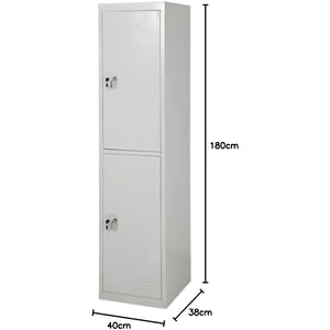 Side angle of grey steel locker showing slim 45 cm deep lockable body
