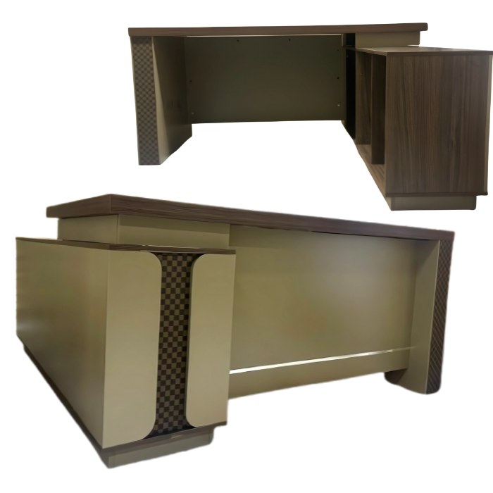 SULSHA Executive Wooden L-Shaped Office Desk – 160cm Walnut Grey | Modern Computer Table with 3 Lockable Drawers, Stylish Manager Executive Desk for Home & Office Workspace