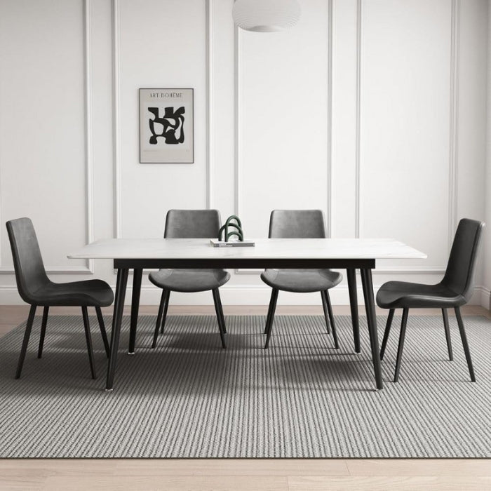 SULSHA 6 Seater Marble Top Dining Table Set | Luxury Modern Dining Table with PU Leather Chairs | 1 Table + 6 Cushioned Chairs for Home & Dining Room