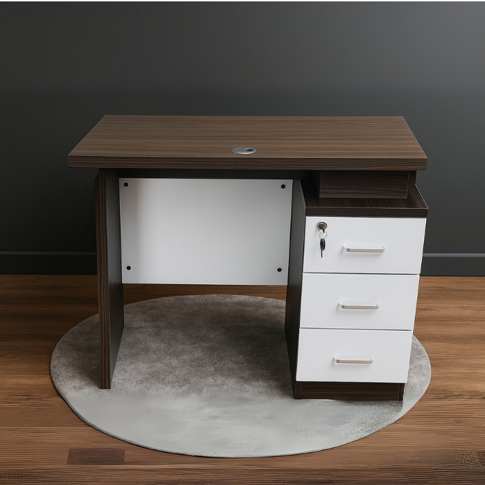 SULSHA Executive Wooden Office Table 615-100 CM | Modern Space-Saving Office Desk with 3 Drawers | Walnut + White Finish | Stylish Computer Table for Home & Office