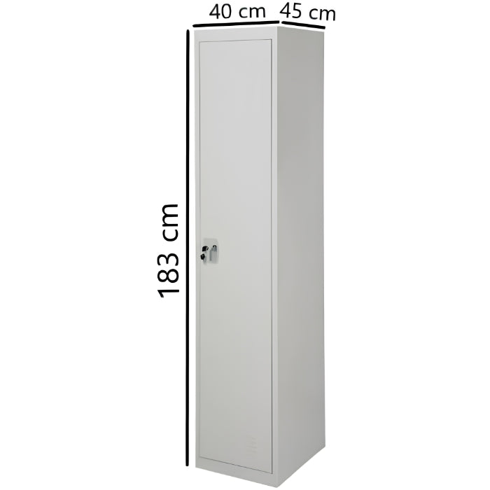 Grey single door employee locker with built-in lock