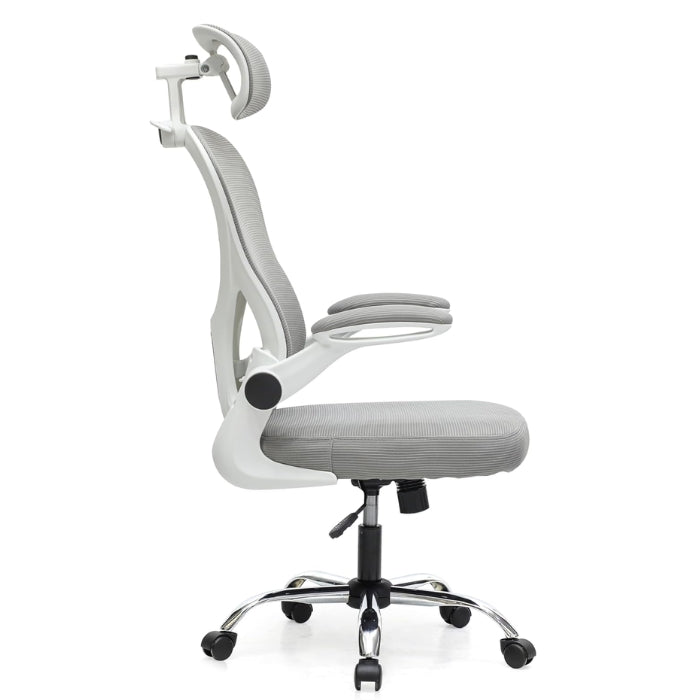 SULSHA grey white mesh chair flip up armrests side view – computer chair Dubai UAE