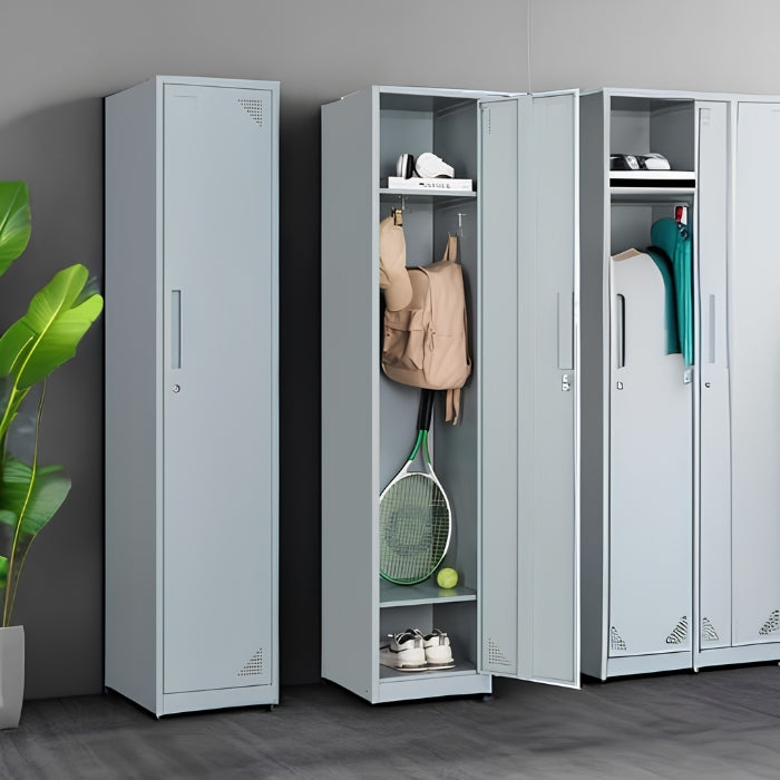 Ventilated steel locker interior with spacious storage compartment